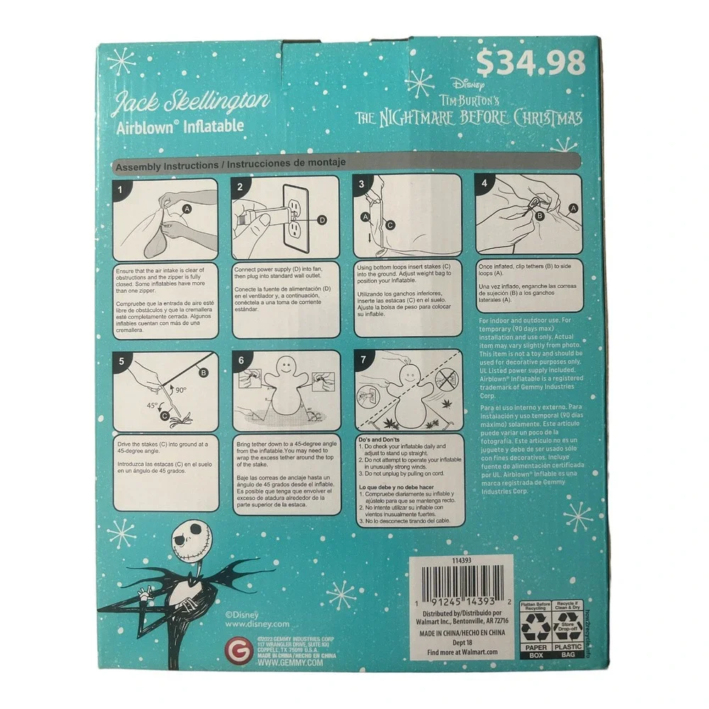 Disney 5.5‎ Ft Nightmare Before Christmas Airblown Inflatable Jack Skellington